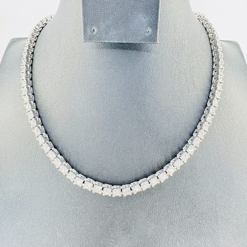 Tennis Chain Necklace Dazzling Prong Setting over Silver Plated Round Faux Stone